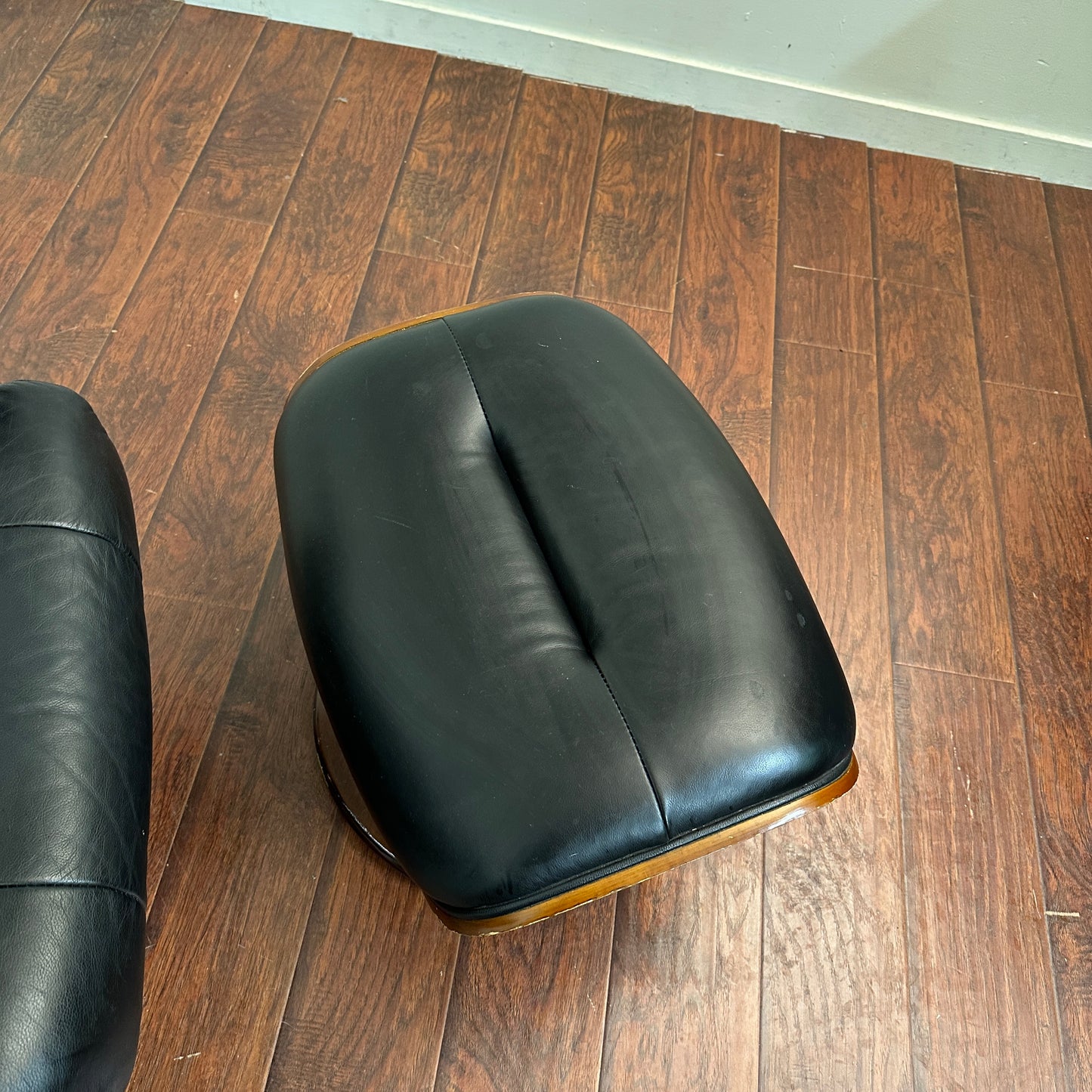 Black Eames Replica Recliner Chair with Ottoman