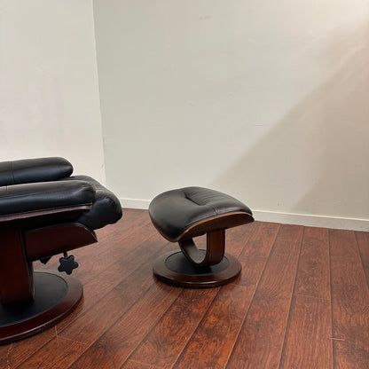 Black Eames Replica Recliner Chair with Ottoman