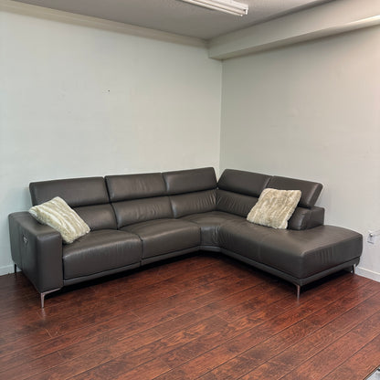 Dark Grey Contemporary Leather Sectional
