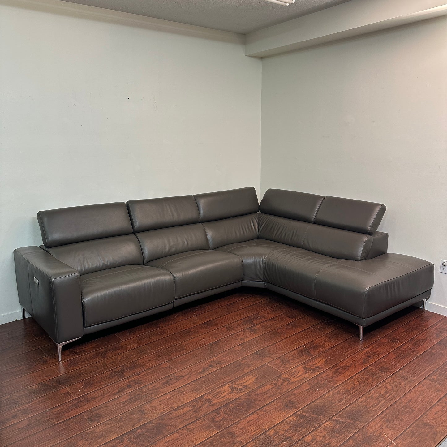 Dark Grey Contemporary Leather Sectional