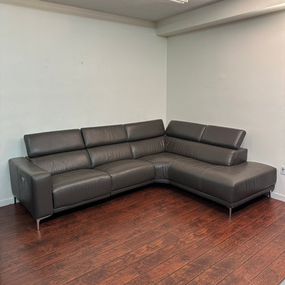 Dark Grey Contemporary Leather Sectional