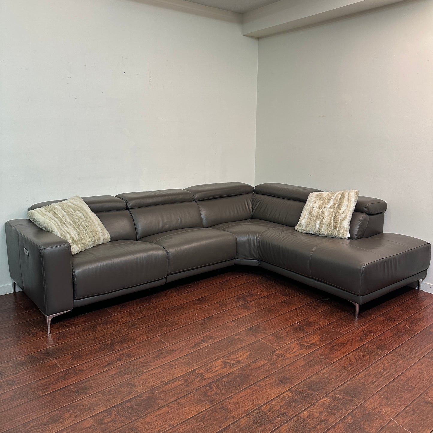 Dark Grey Contemporary Leather Sectional