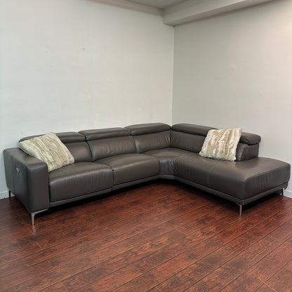 Dark Grey Contemporary Leather Sectional