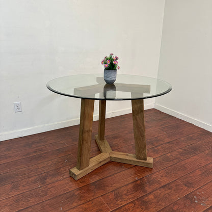 Crate & Barrel Teak + Glass Round Table