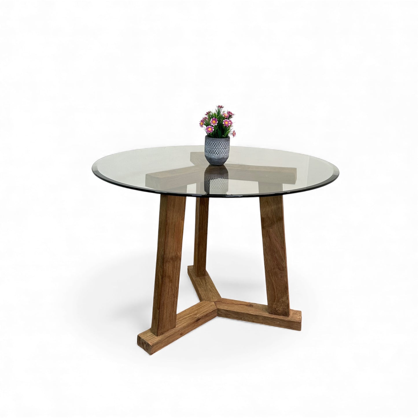 Crate & Barrel Teak + Glass Round Table