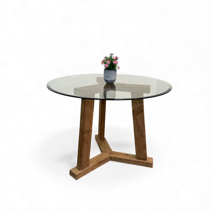 Crate & Barrel Teak + Glass Round Table