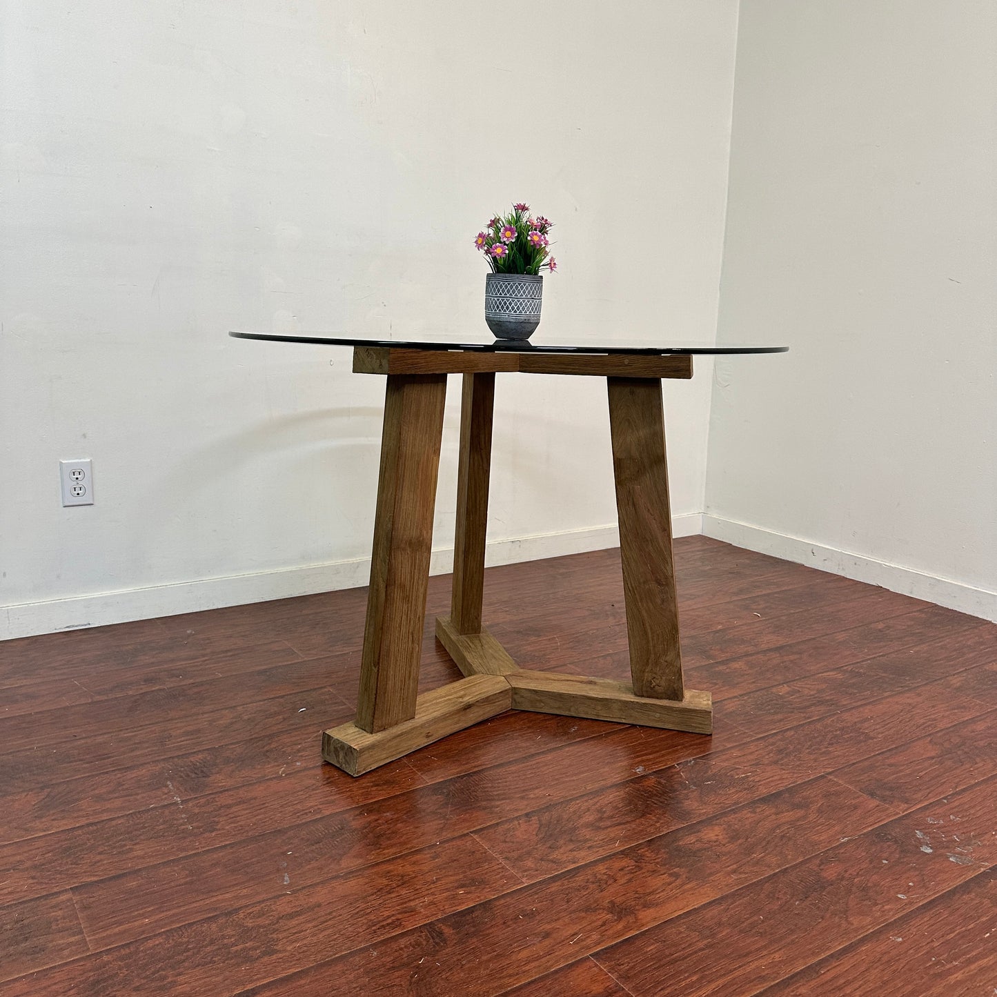 Crate & Barrel Teak + Glass Round Table