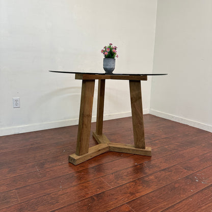 Crate & Barrel Teak + Glass Round Table