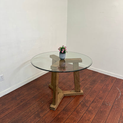 Crate & Barrel Teak + Glass Round Table