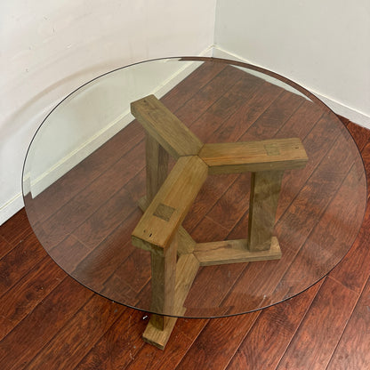 Crate & Barrel Teak + Glass Round Table