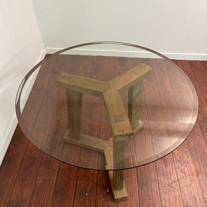Crate & Barrel Teak + Glass Round Table