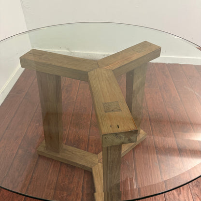 Crate & Barrel Teak + Glass Round Table