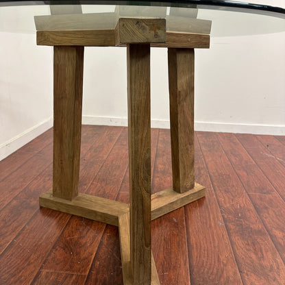 Crate & Barrel Teak + Glass Round Table