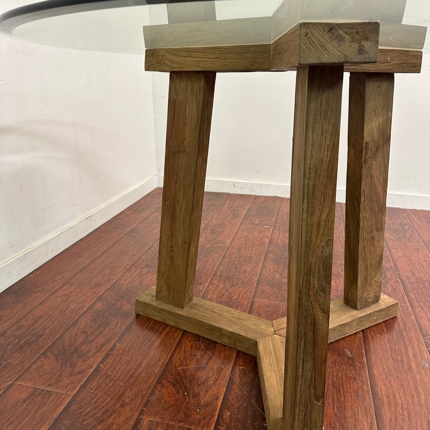 Crate & Barrel Teak + Glass Round Table