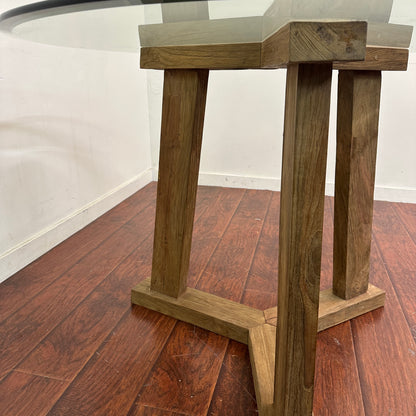 Crate & Barrel Teak + Glass Round Table