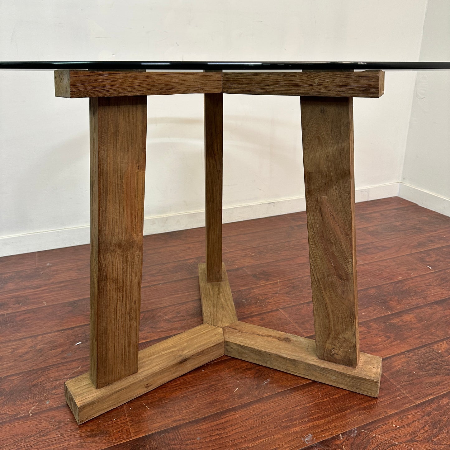 Crate & Barrel Teak + Glass Round Table