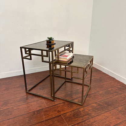 Greek Key Design Mirrored Glass Nesting Tables