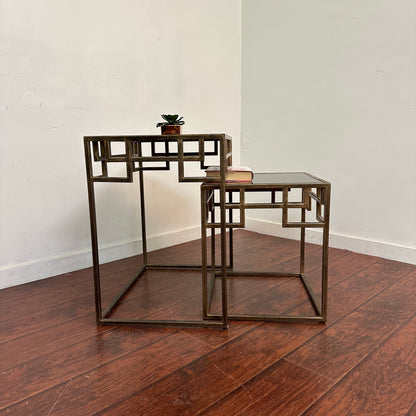 Greek Key Design Mirrored Glass Nesting Tables