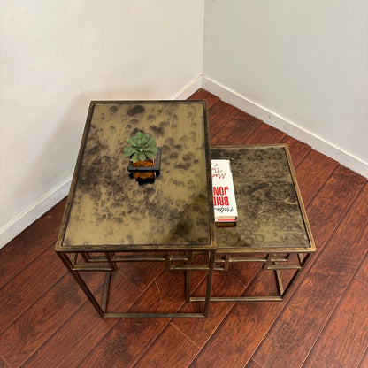 Greek Key Design Mirrored Glass Nesting Tables