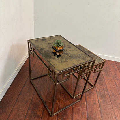 Greek Key Design Mirrored Glass Nesting Tables
