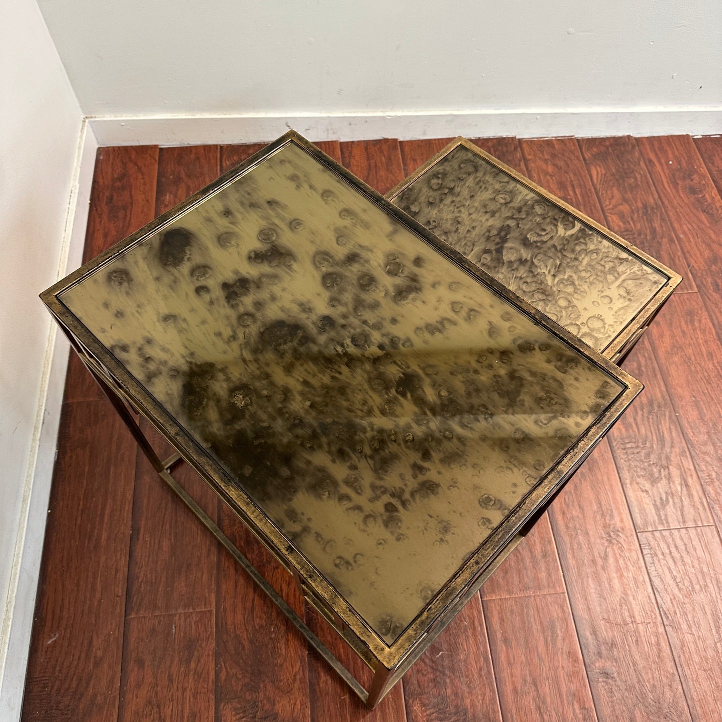 Greek Key Design Mirrored Glass Nesting Tables