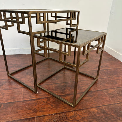 Greek Key Design Mirrored Glass Nesting Tables