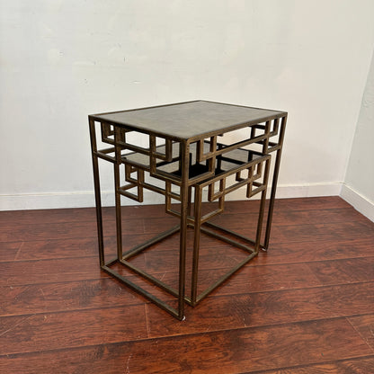 Greek Key Design Mirrored Glass Nesting Tables