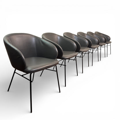 Modern Leather Barrel Dining Chairs (x6)