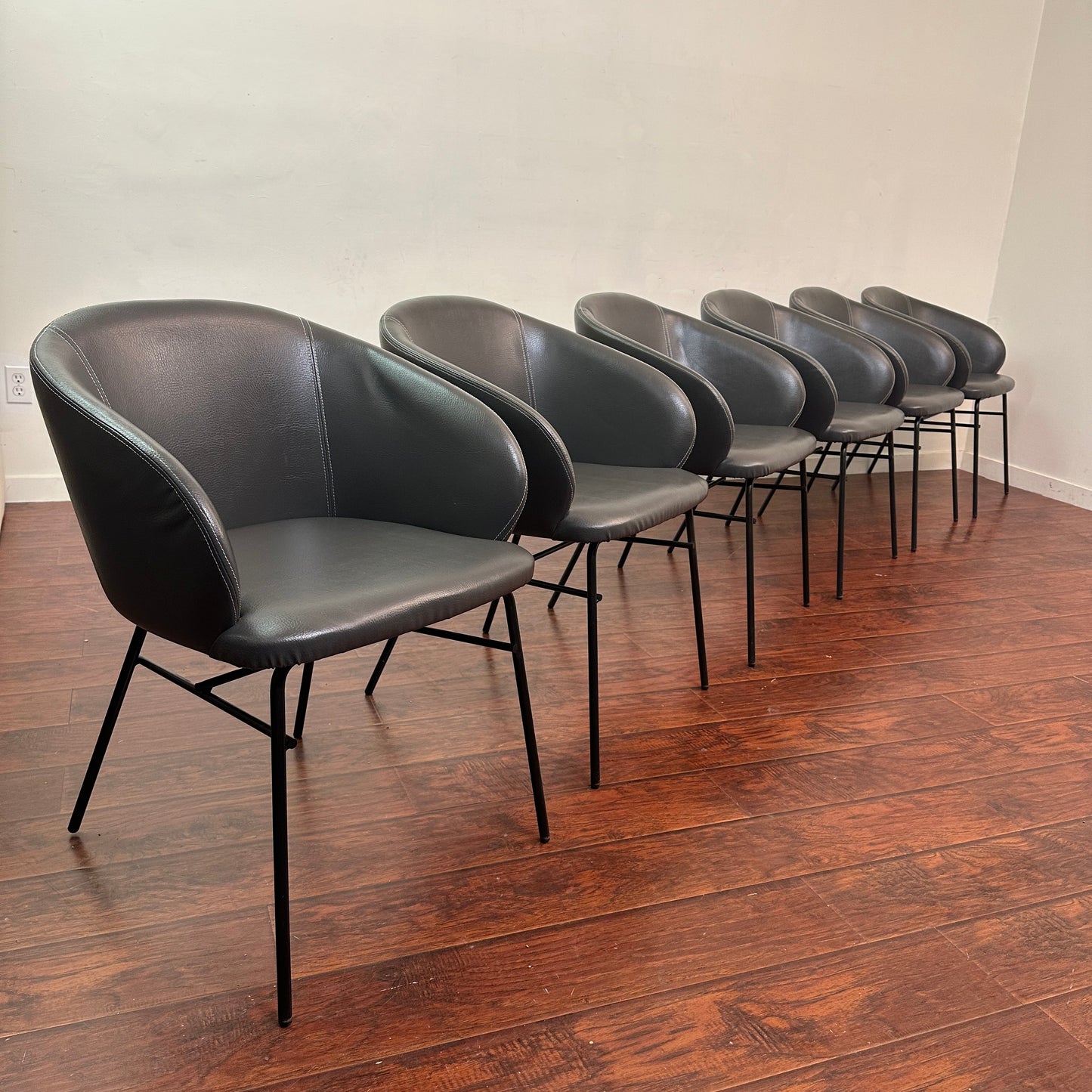 Modern Leather Barrel Dining Chairs (x6)