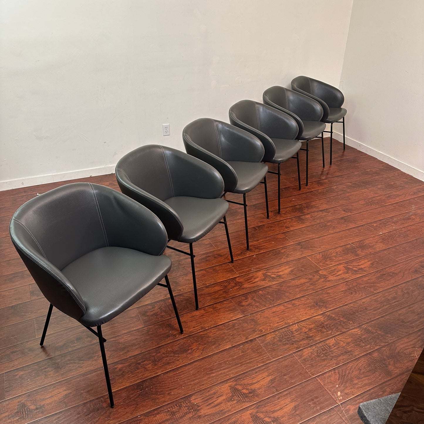 Modern Leather Barrel Dining Chairs (x6)