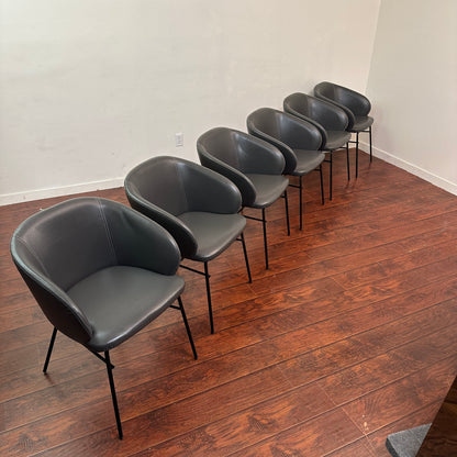 Modern Leather Barrel Dining Chairs (x6)