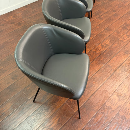 Modern Leather Barrel Dining Chairs (x6)