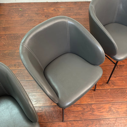 Modern Leather Barrel Dining Chairs (x6)