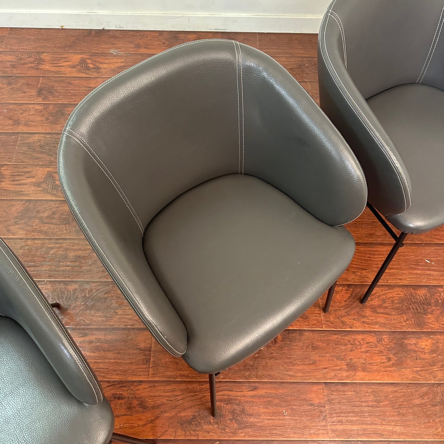 Modern Leather Barrel Dining Chairs (x6)