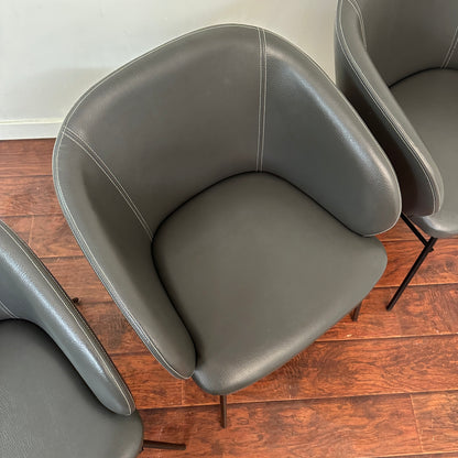 Modern Leather Barrel Dining Chairs (x6)