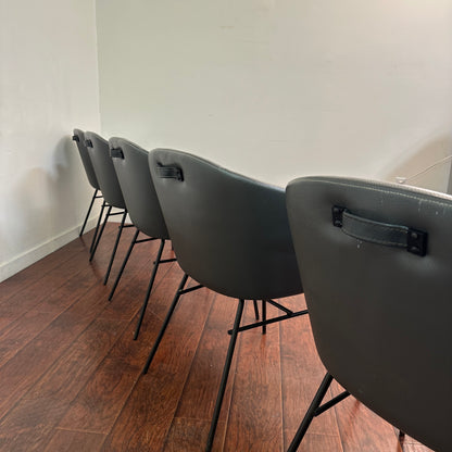 Modern Leather Barrel Dining Chairs (x6)