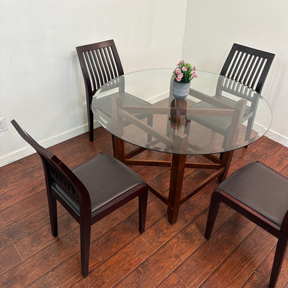 Dark Wood Glass Dining Set