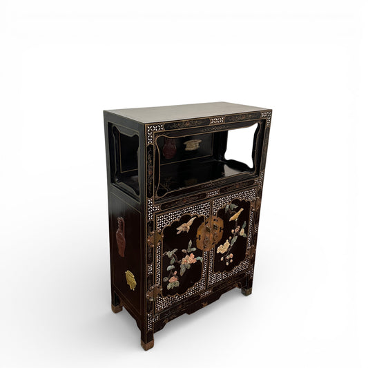 Vintage Chinoiserie Cabinet with Birds and Flowers