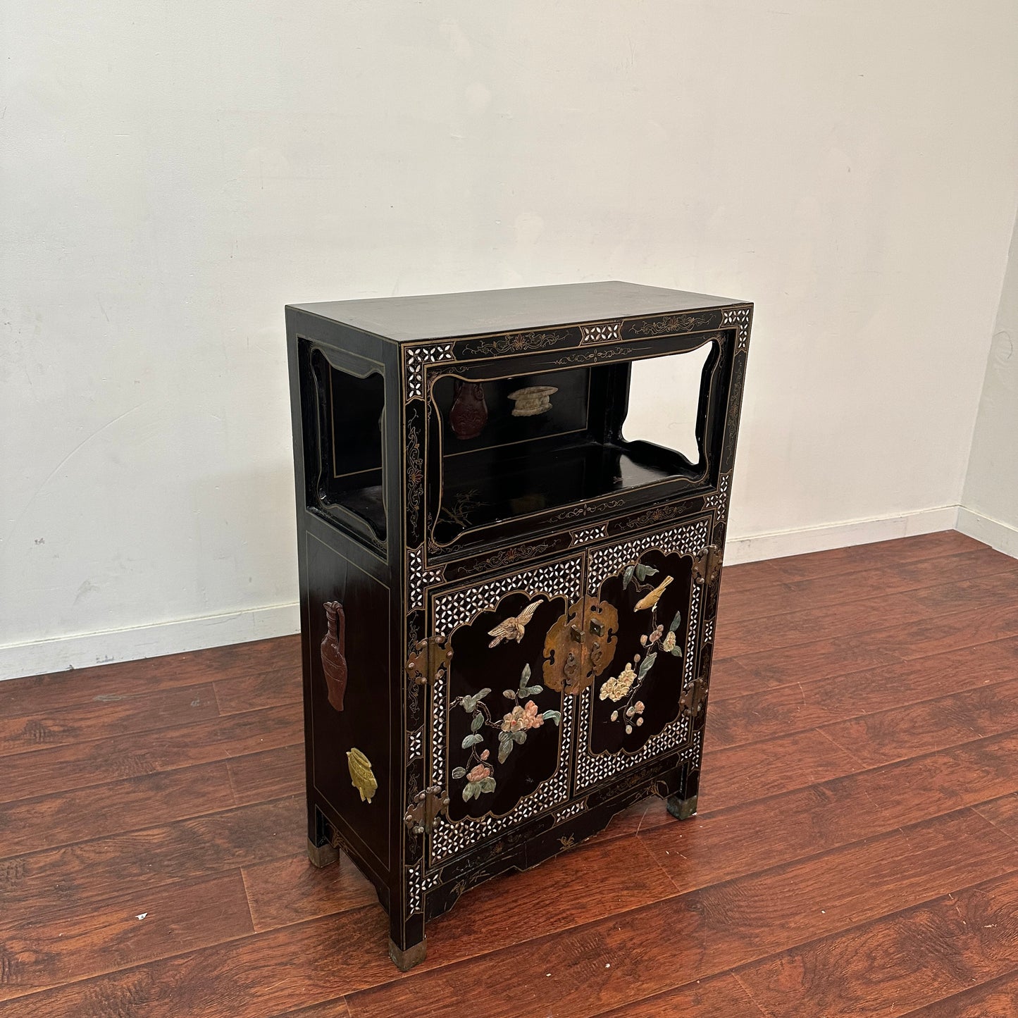 Vintage Chinoiserie Cabinet with Birds and Flowers