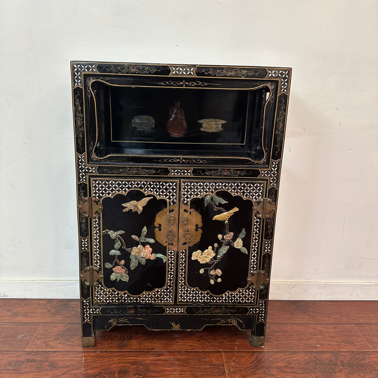 Vintage Chinoiserie Cabinet with Birds and Flowers