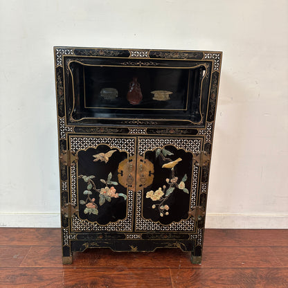 Vintage Chinoiserie Cabinet with Birds and Flowers