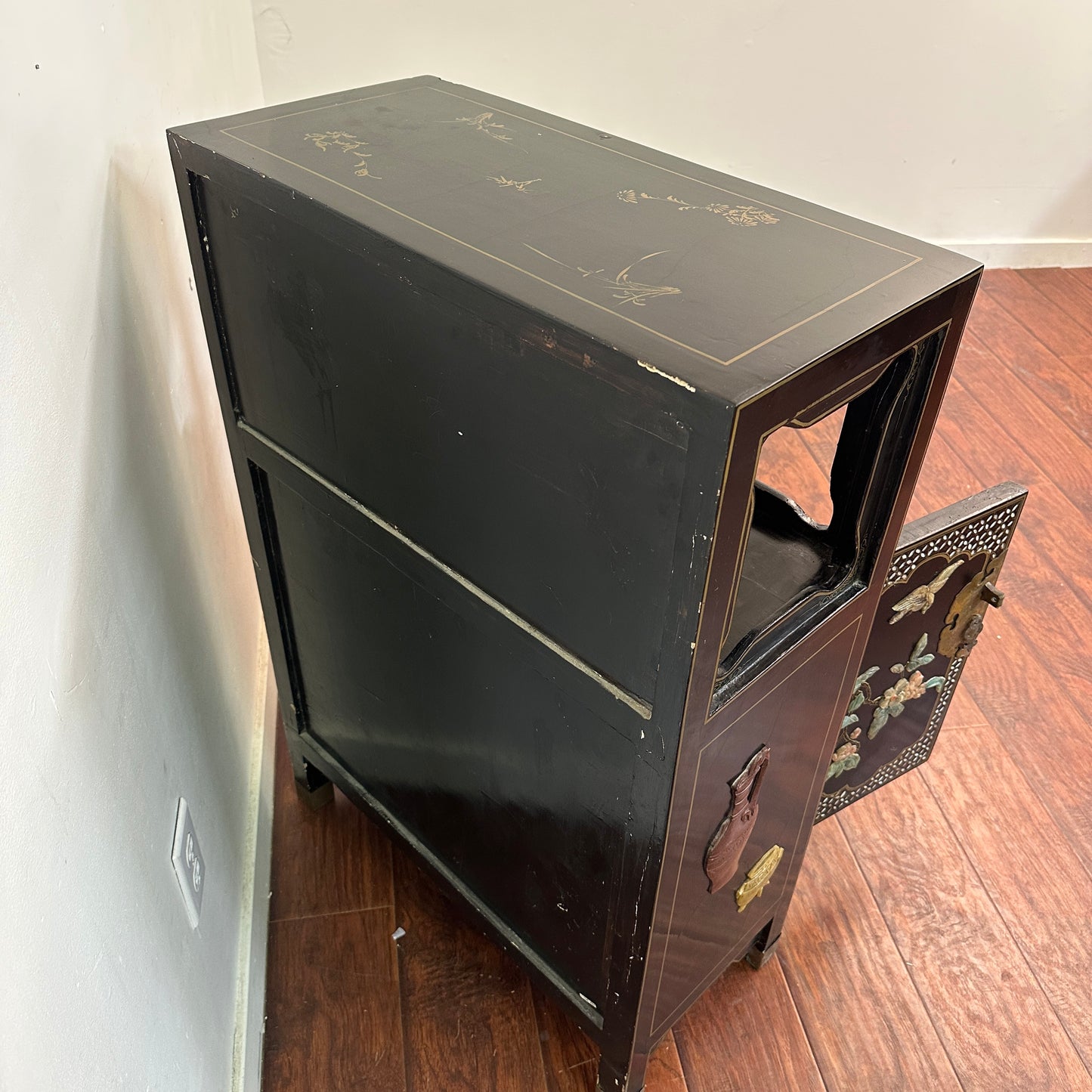 Vintage Chinoiserie Cabinet with Birds and Flowers