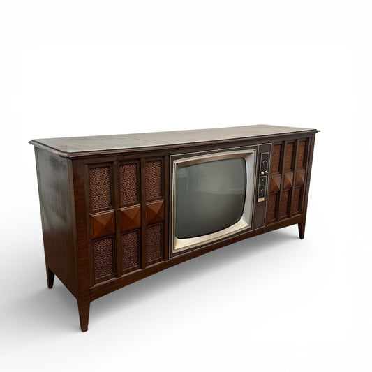 Mid-Century Console TV Cabinet with Original Television (1960s–1970s)