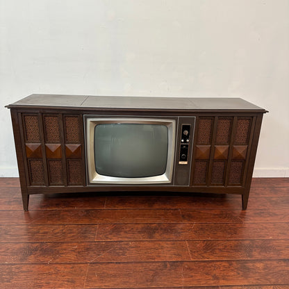 Mid-Century Console TV Cabinet with Original Television (1960s–1970s)