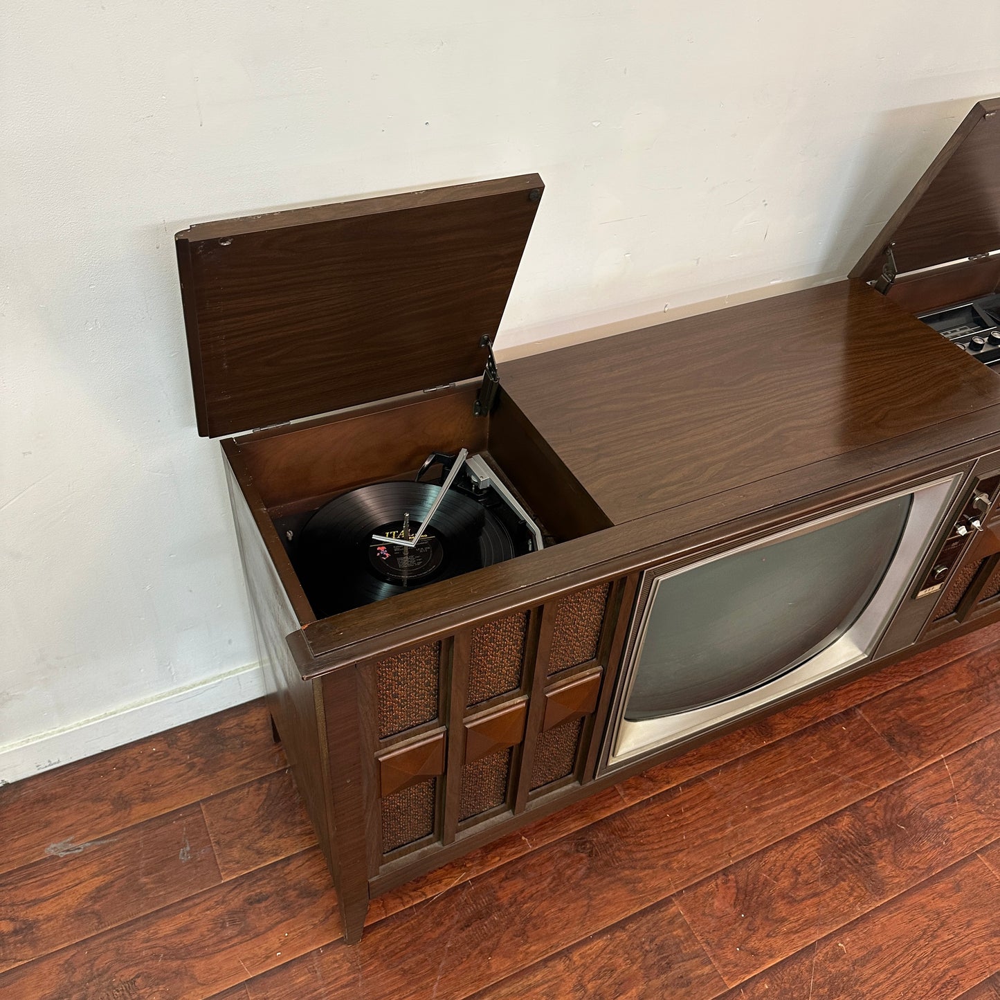 Mid-Century Console TV Cabinet with Original Television (1960s–1970s)