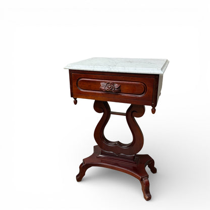 Vintage Mahogany Marble Top Nightstand