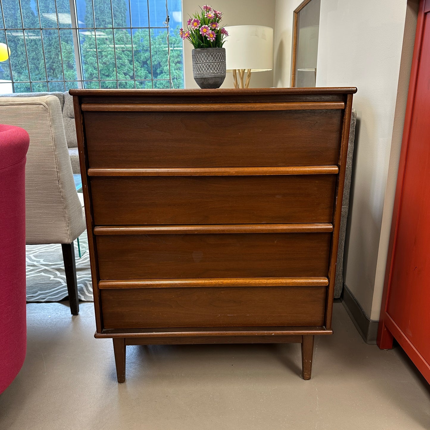 Mid-Century Modern 4 Drawers Highboy Dresser