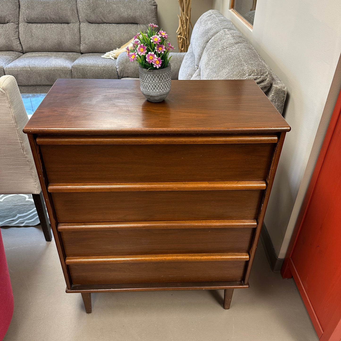Mid-Century Modern 4 Drawers Highboy Dresser