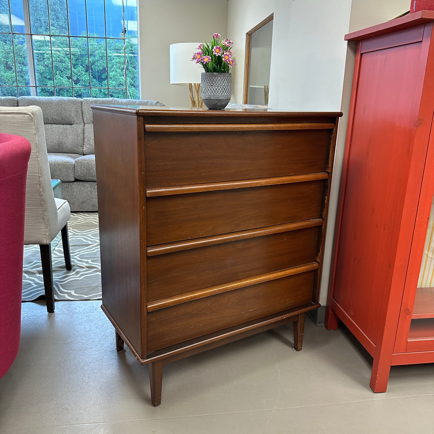 Mid-Century Modern 4 Drawers Highboy Dresser