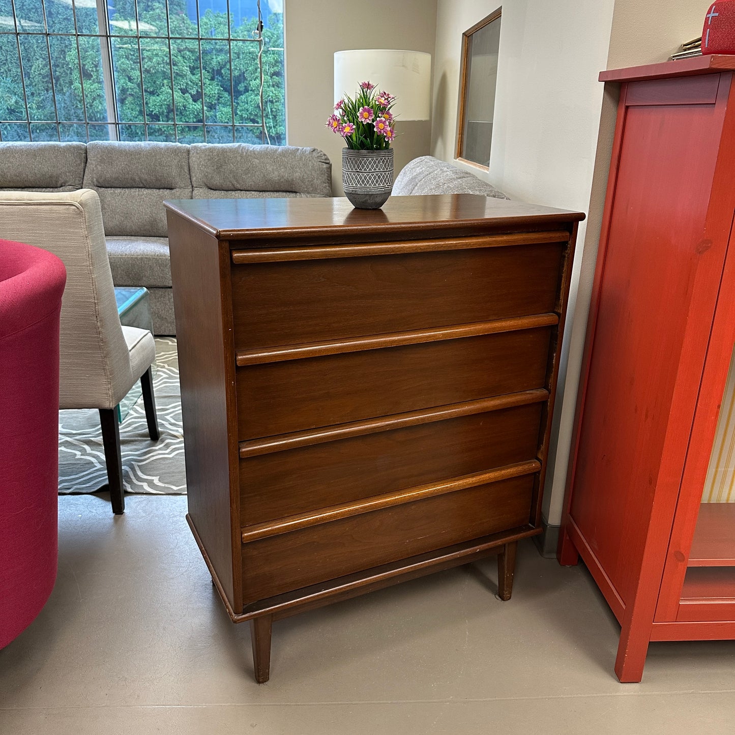 Mid-Century Modern 4 Drawers Highboy Dresser